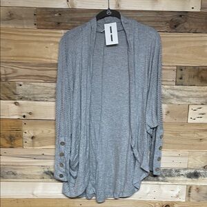 BE Stage size Medium Gray Waffle Knit Button Sleeve Lightweight Soft Cardigan